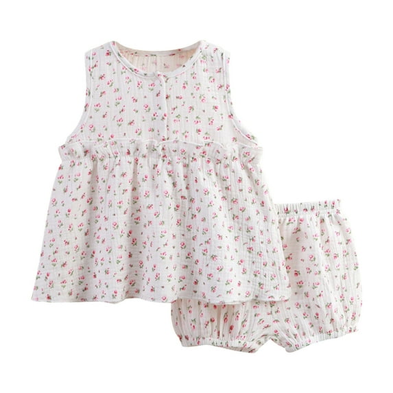 Fshinging Toddler Girl Suit Floral Skirt Shorts Set Soft Cute Breathable Pyjamas 2 Piece Set Baby Kids Clothing Sets Size 3-4 Years