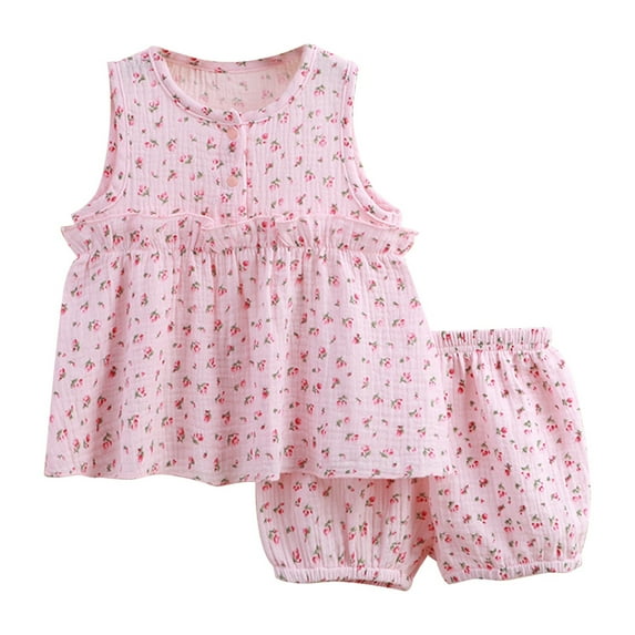 Fshinging Toddler Girl Suit Floral Skirt Shorts Set Soft Cute Breathable Pyjamas 2 Piece Set