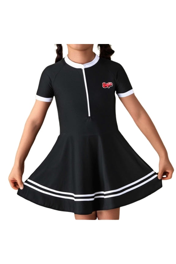 Toddler Girl Swimsuit Patchwork Short Sleeve A-Line Plus Size Dress Summer Kids Bathing Suit