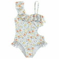 thumbnail image 1 of Fshinging Toddler Girl Swimsuit Summer Beach Holiday Floral Print Ruffled Strap Hollow Out Swimming Suits, 1 of 6