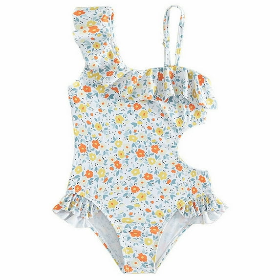 Fshinging Toddler Girl Swimsuit Summer Beach Holiday Floral Print Ruffled Strap Hollow Out Swimming Suits