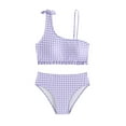 thumbnail image 1 of Fshinging Toddler Girl Swimsuit Summer Plaid Print One Shoulder Bowknot Bikinis 2 Piece Set Summer Tankini Baby Bathing Suit, 1 of 7