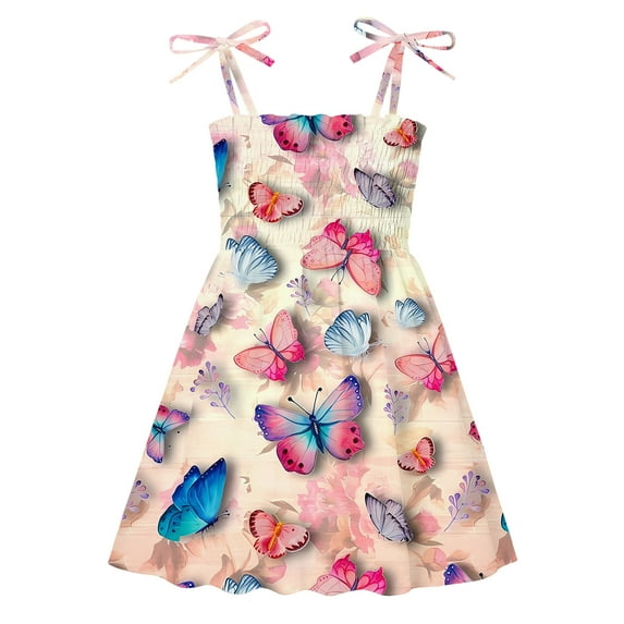 Fshinging Toddler Girls Colrful Butterfly Sleeveless Dresses Holiday Casual Beach Princess Dress Size 12-18 Months