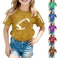 thumbnail image 1 of Fshinging Toddler Girls T Shirts Sequin Football Graphic Summer Tees Tops Glitter Print Short Sleeve Crew Neck Kids Clothes Size 8-9 Years, 1 of 4