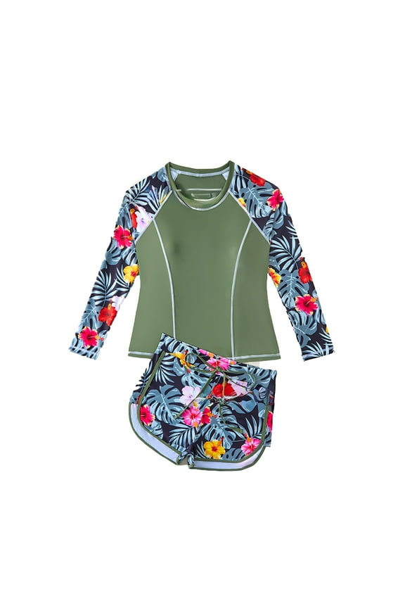 Toddler Swimsuit Girl Long Sleeves Rash Guard Athletic Swim Shorts Sets Upf 50+ Summer Plus Size Beachwear Size14-15 years