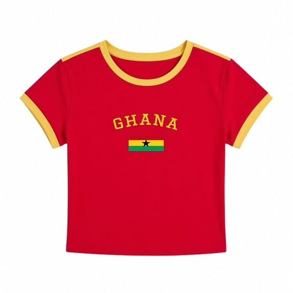 Fshinging Tops For Women T-Shirts Patchwork Y2K Letter Print Short Sleeve Cropped Fashion Clothes 2026 Red L