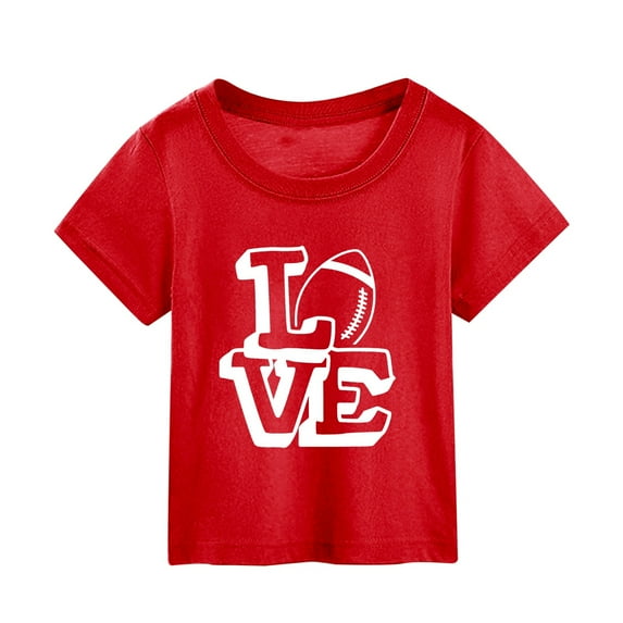 Fshinging Tops Tees Fot Toddler Girls Casual T Shirts American Football Fans Gift Football Letter Printing Short Sleeve Out Wear Athletic Tops Tees