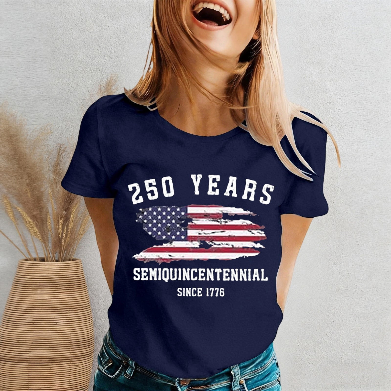 Fshinging Tops for Women 250 Anniversary Letter Print Short Sleeve 4th ...