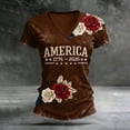 thumbnail image 1 of Fshinging Tops for Women Letter Floral Short Sleeve 4th of July Patriotic Casual V Neck Slim Fit Layer Clothes Brown XXXL, 1 of 3