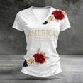 thumbnail image 1 of Fshinging Tops for Women Letter Floral Short Sleeve 4th of July Patriotic Casual V Neck Slim Fit Layer Clothes White M, 1 of 3