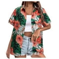 thumbnail image 1 of Fshinging Tops for Women Summer T Shirts Hawaiian Flower Print Vacation Beach Plus Size Short Sleeve Button Up Shirts Clothes 2025, 1 of 2