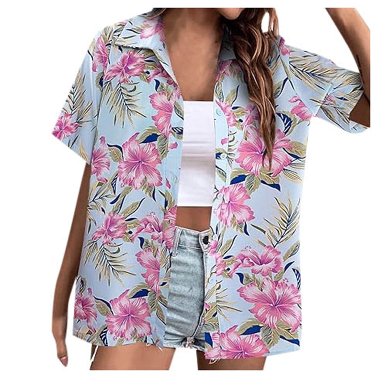 Fshinging Tops for Women Summer T Shirts Hawaiian Flower Print Vacation ...