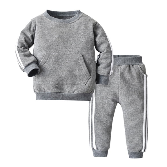 Fshinging Unisex Tracksuit Boys Girls Clothes 2 Piece Outfit Stripe Patchwork Long Sleeve Crewneck Sweatshirt With Pocket And Jogger Pant Sets Size 12-18 Months