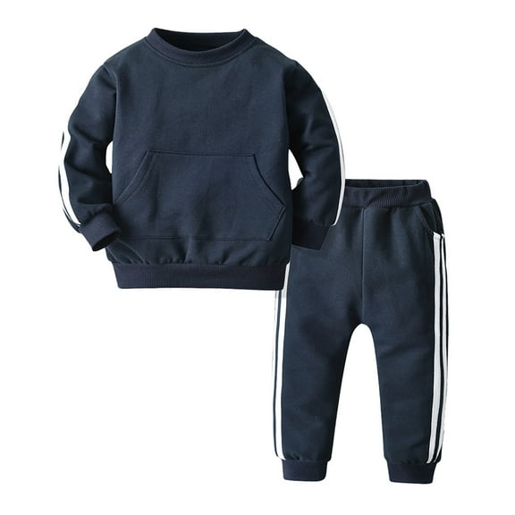 Fshinging Unisex Tracksuit Boys Girls Clothes 2 Piece Outfit Stripe Patchwork Long Sleeve Crewneck Sweatshirt With Pocket And Jogger Pant Sets Size 6-12 Months