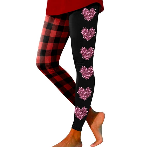 Fshinging Valentine's Day Yoga Pants Heart Print High-Waisted Leggings for Women Tummy Control & Stretchable Workout Leggings