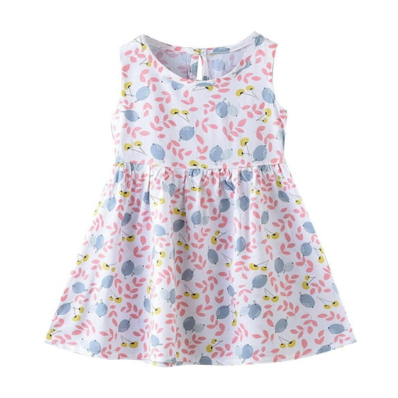 Fshinging Vintage Flower Strawberry Print Princess Party Casual Dresses For Toddler Girls Summer Fashion Sleeveless Camisole Dress