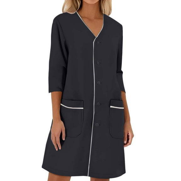 Fshinging Women Dresses Nurse Scrub Dress Solid Color Short Sleeve V Neck With Pockets Neck Workwear Trendy Dress