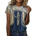 thumbnail image 1 of Fshinging Women'S Tops Summer Floral Print Patchwork Short Sleeve Crew Neck Slim T Shirt, 1 of 4