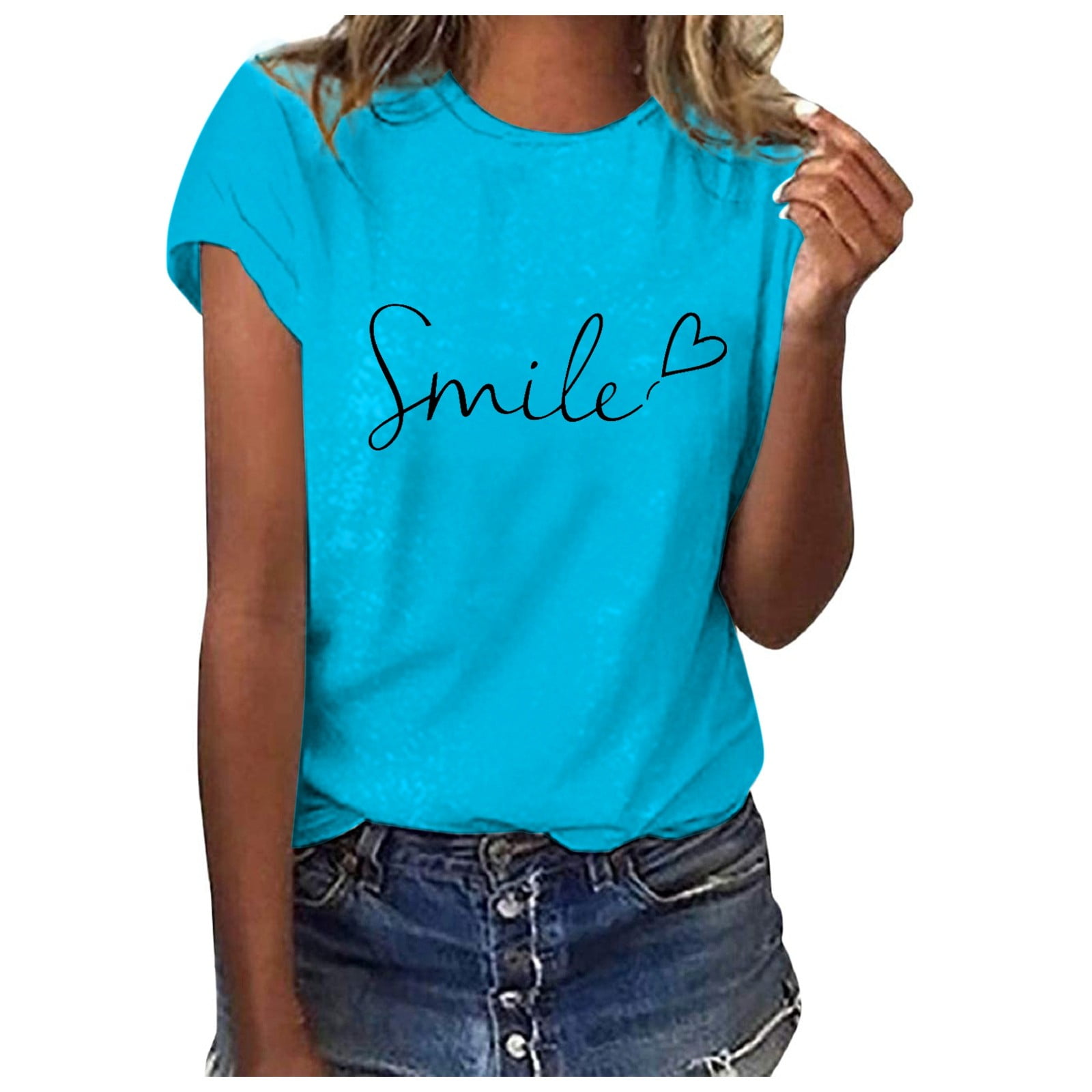 Fshinging Women Tops 2025 T Shirts Letter Print Graphic 3/4 Sleeve ...