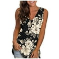 thumbnail image 1 of Fshinging Women Vintage Flower Print Tank Tops Summer Loose V Neck Sleeveless Shirts Fashion Clothing Camisoles, 1 of 7