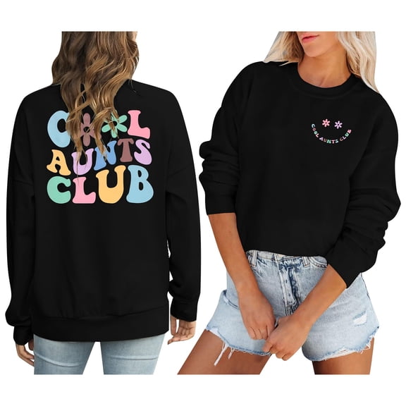 Fshinging Women's Fashion Hoodies & Sweatshirts Cool Aunt Club Crewneck Casual Long Sleeve Letter Print Ladies Pullover Tops