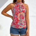 thumbnail image 1 of Fshinging Women's Floral Print Halter Neck Tank Top Casual Sleeveless Blouse Pink L, 1 of 3
