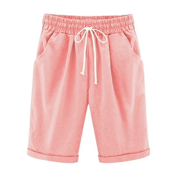 Fshinging Women's Mid-Rise Shorts Summer Slim-Fit Pants Lacing Beach Pocket Five Point Pants Seniors Shorts