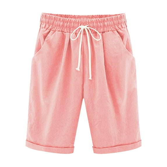 Fshinging Women's Mid-Rise Shorts Summer Slim-Fit Pants Lacing Beach Pocket Five Point Pants Seniors Shorts