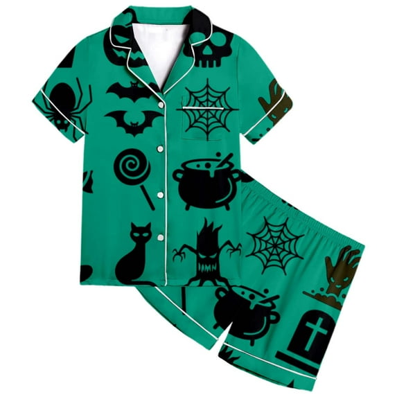 Fshinging Women's Pajamas Set Lace Hem Deep V Spaghetti Strap Sleeveless Bottoms 2 Piece Set Summer Pumpkin Bat Print Cami Sleepwear Pjs