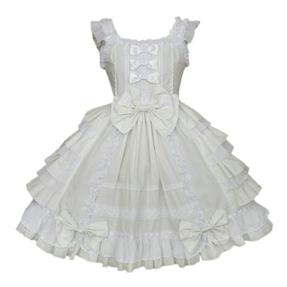 Fshinging Women's Summer Dresses Gothic Bowknot Lace Flounce Multi-Layer Ruffle Sleeveless Party Princess Sun Dress