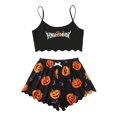 thumbnail image 1 of Fshinging Women's Summer Pajamas Letter Cartoon Pumpkin Print Cami 2 Piece Sleeveless Shorts Homewear Outfits, 1 of 7