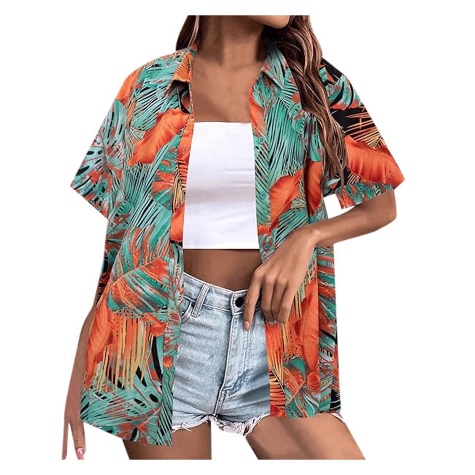 Fshinging Women's Summer T Shirts 2025 Hawaiian Flower Print Vacation ...