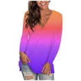 thumbnail image 1 of Fshinging Women's Tops Gradient Casual Long Sleeve V Neck Lady Office Commute Tunic Blouse, 1 of 7