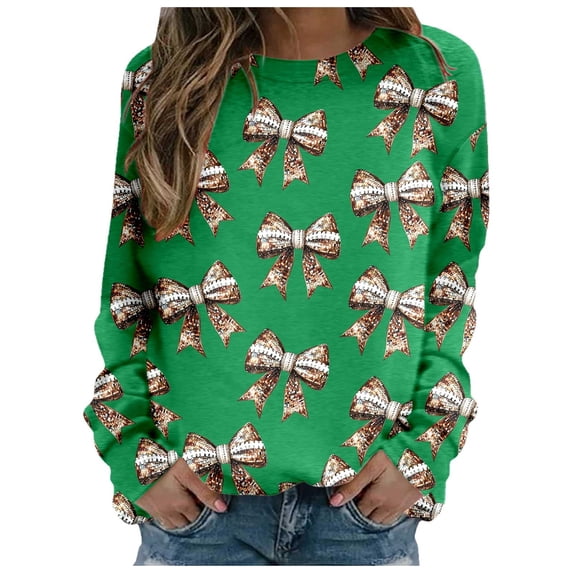 Fshinging Womens Oversized Hoodies Sweatshirts Full Bow Print Long Sleeve Crewneck Casual Plus Size Pullovers
