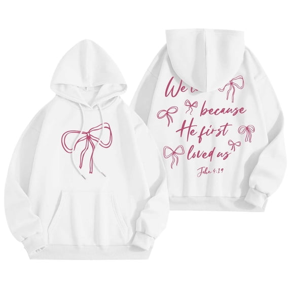 Fshinging Womens Oversized Sweatshirts Hoodies Bow Letter Graphic Long Sleeve Drawstring With Pockets Trendy Clothing