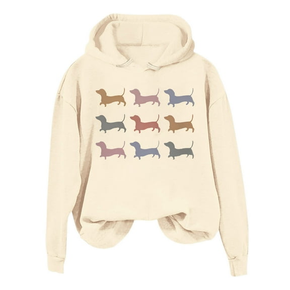 Fshinging Womens Oversized Sweatshirts Hoodies Long Sleeve Cute Cartoon Dog Print Casual Slim Fall Winter Clothes