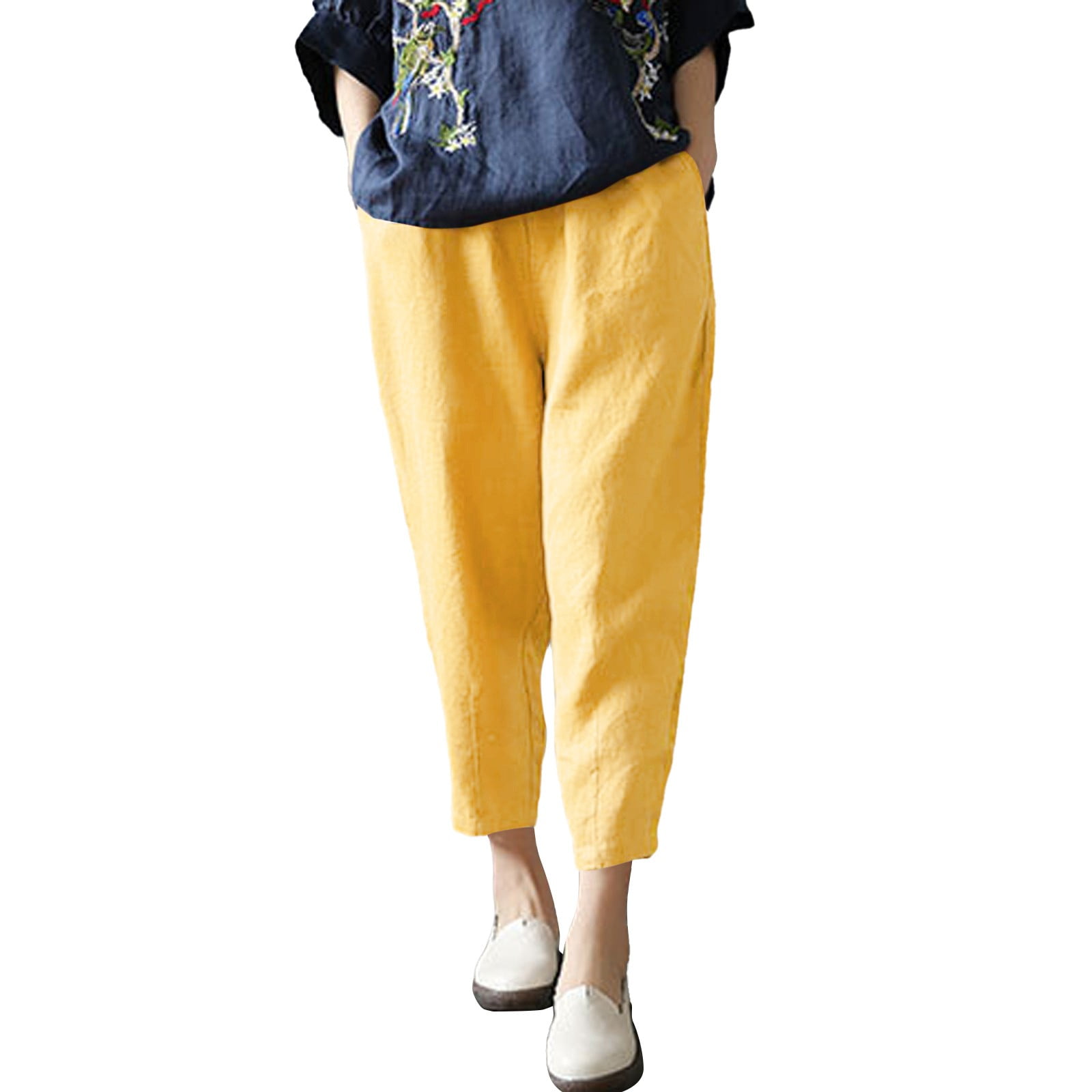 Ellazhu Women's Oversized Wide Leg Pants - Elastic Waist, Big Pockets, Loose Baggy Fit (Fits S-XL), Solid Color