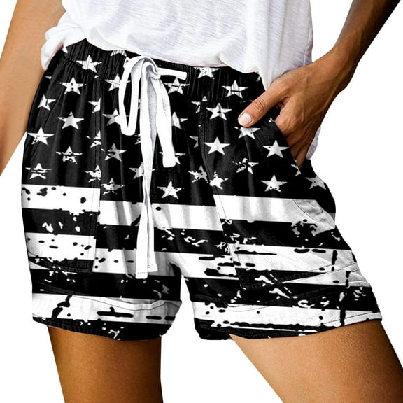 Fshinging Womens Shorts Casual Summer Trendy High Elastic Drawstring Elastic Waist Pocketed Seniors Shorts