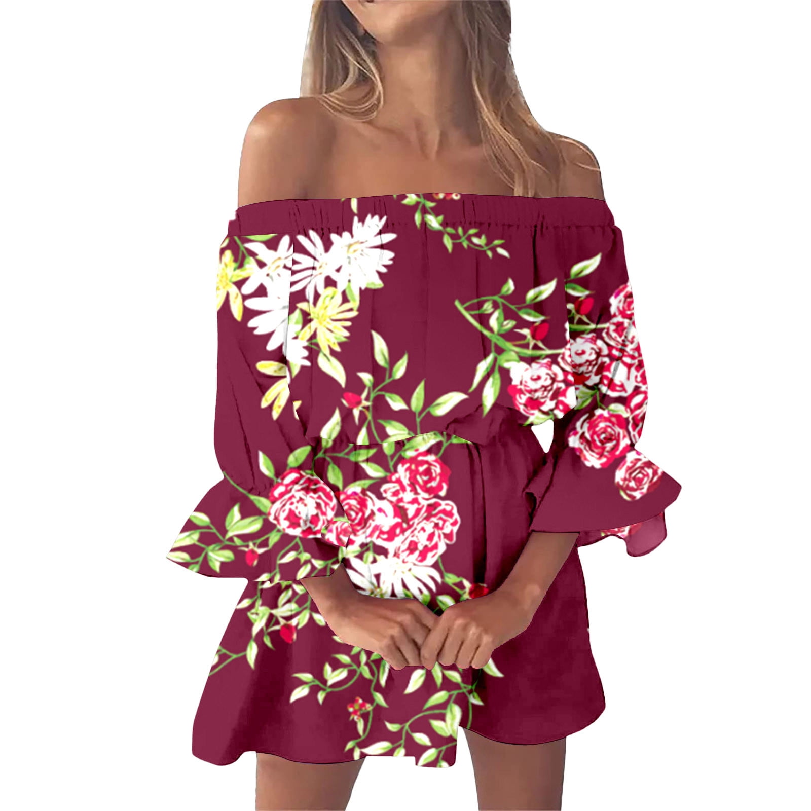 Floral Casual T-shirt Dress Women's Mexican Embroidered Tshirt Dress  Boho  Floral Long Sleeve Loose Fit Tunic Traditional Mexican Shirts