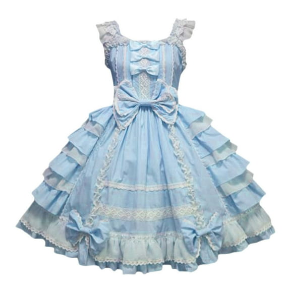 Fshinging Womens Summer Dresses Gothic Bowknot Lace Flounce Multi-Layer Ruffle Sleeveless Party Princess Prom Dress