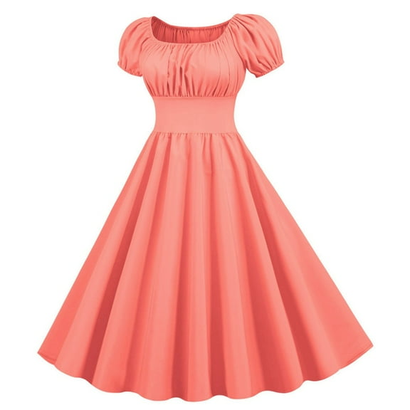 Fshinging Womens Summer Dresses Neck Party Retro 60S Sleeve Swing Short 50S Vintage Graduation Dress