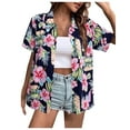 thumbnail image 1 of Fshinging Womens Summer Tops Hawaiian Flower Print Vacation Beach Plus Size Short Sleeve Button Up Shirts Women Clothes, 1 of 3