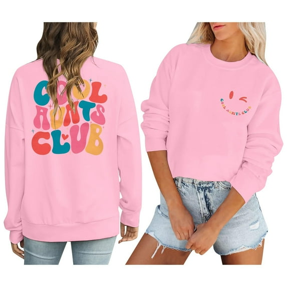 Fshinging Womens Sweatshirs Hoodie Tops Cool Aunt Club Crewneck Casual Long Sleeve Letter Print Plus Size Pullovers