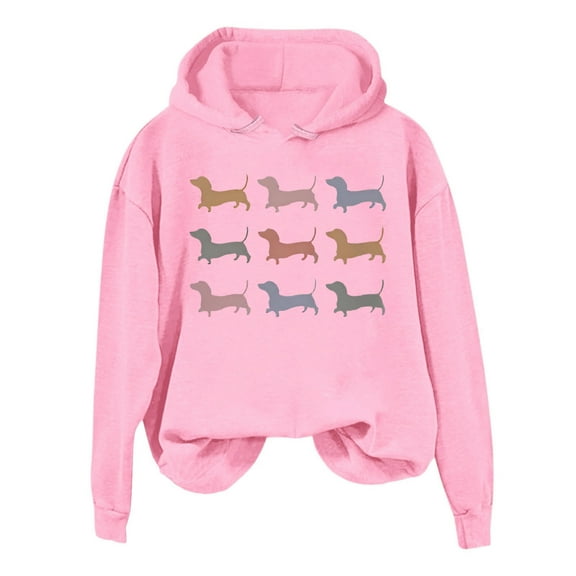 Fshinging Womens Sweatshirs Hoodie Tops Long Sleeve Cute Cartoon Dog Print Casual Slim Workout Clothes