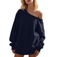 thumbnail image 1 of Fshinging Womens Sweatshirts Hoodies Off Shoulder Long Sleeve Solid Crewneck Loose Fit Fall Clothes, 1 of 5