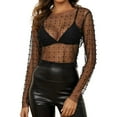 thumbnail image 1 of Fshinging Womens Swimsuit Cover-Ups Pearl Rhinestone Sheer Mesh Crop Top Sexy See Through Long Sleeve Slim Fit Cropped Blouse Shirt Clubwear, 1 of 4