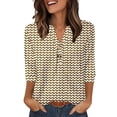 thumbnail image 1 of Fshinging Womens T Shirt 3/4 Sleeve Casual Print Button V Neck Plus Size Outfits Beige XXL, 1 of 4