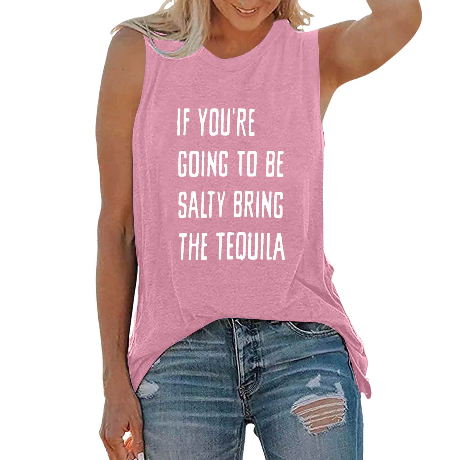 Fshinging Womens T Shirts Summer Tops Tank Top Funny Letter Print ...