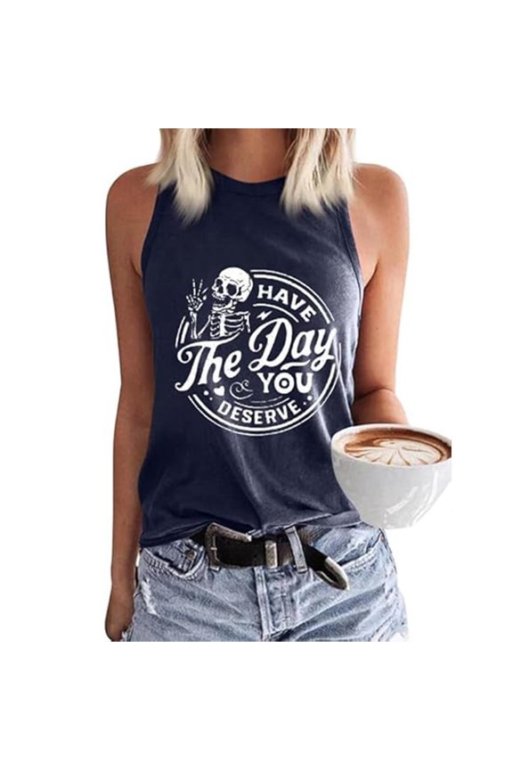 Womens Tank Top Gothic Vintage Casual Sleeveless Outfits 2026 Navy S