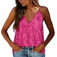 thumbnail image 1 of Fshinging Womens Tank Top Sequin Camisole Sleeveless Solid V Neck Shiny Glitter Party Club Trendy&nbsp;Layering Shirts Hot Pink L, 1 of 3
